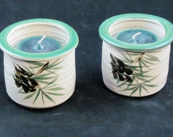 Pair of Hand-Painted Pinecone Votive Candle Holders