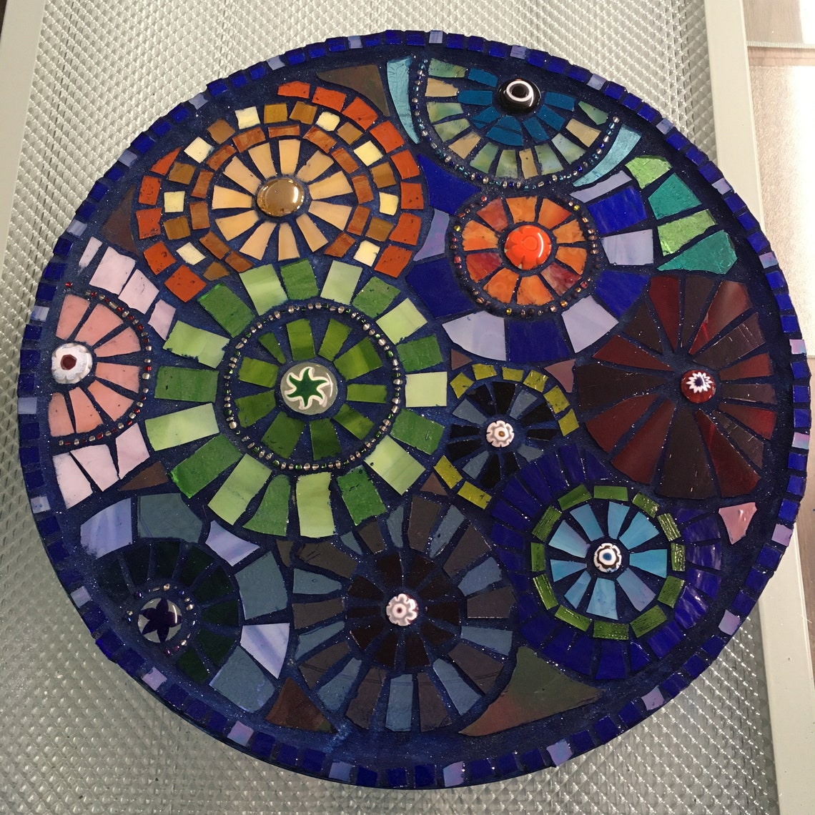 Mosaïque de vitraux ronds Mandala floral multicolore - Etsy France