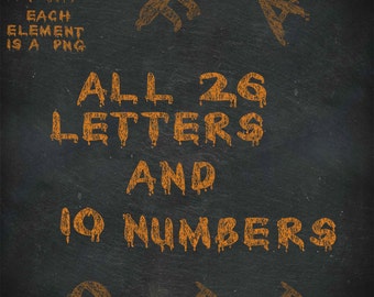 Halloween Chalkboard Alphabet - PNG Chalk Style Numbers and Letters - 0 to 9 - A to Z - NOT a Font - Clipart - Clip Art - Letter Graphics