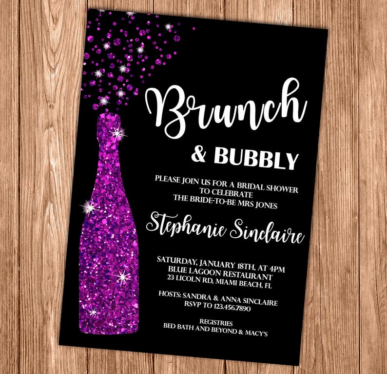 Engagement Wedding Shower Invitation Printed or Printable Bridal Shower Invitation Brunch /& Bubbly Couples SHIPPING INCLUDED 5x7
