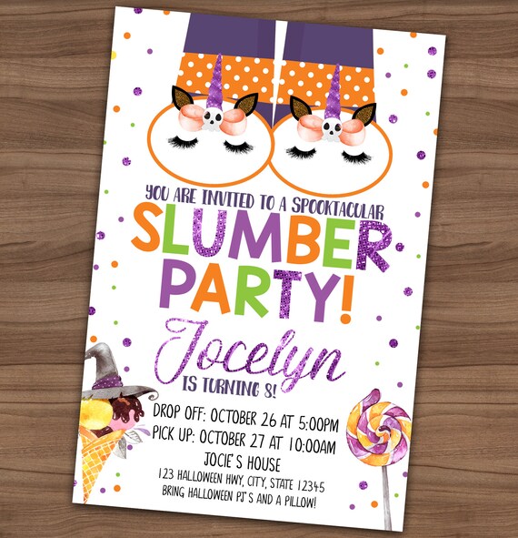 Halloween Slumber Party Invitation Birthday Sleepover Invite Etsy