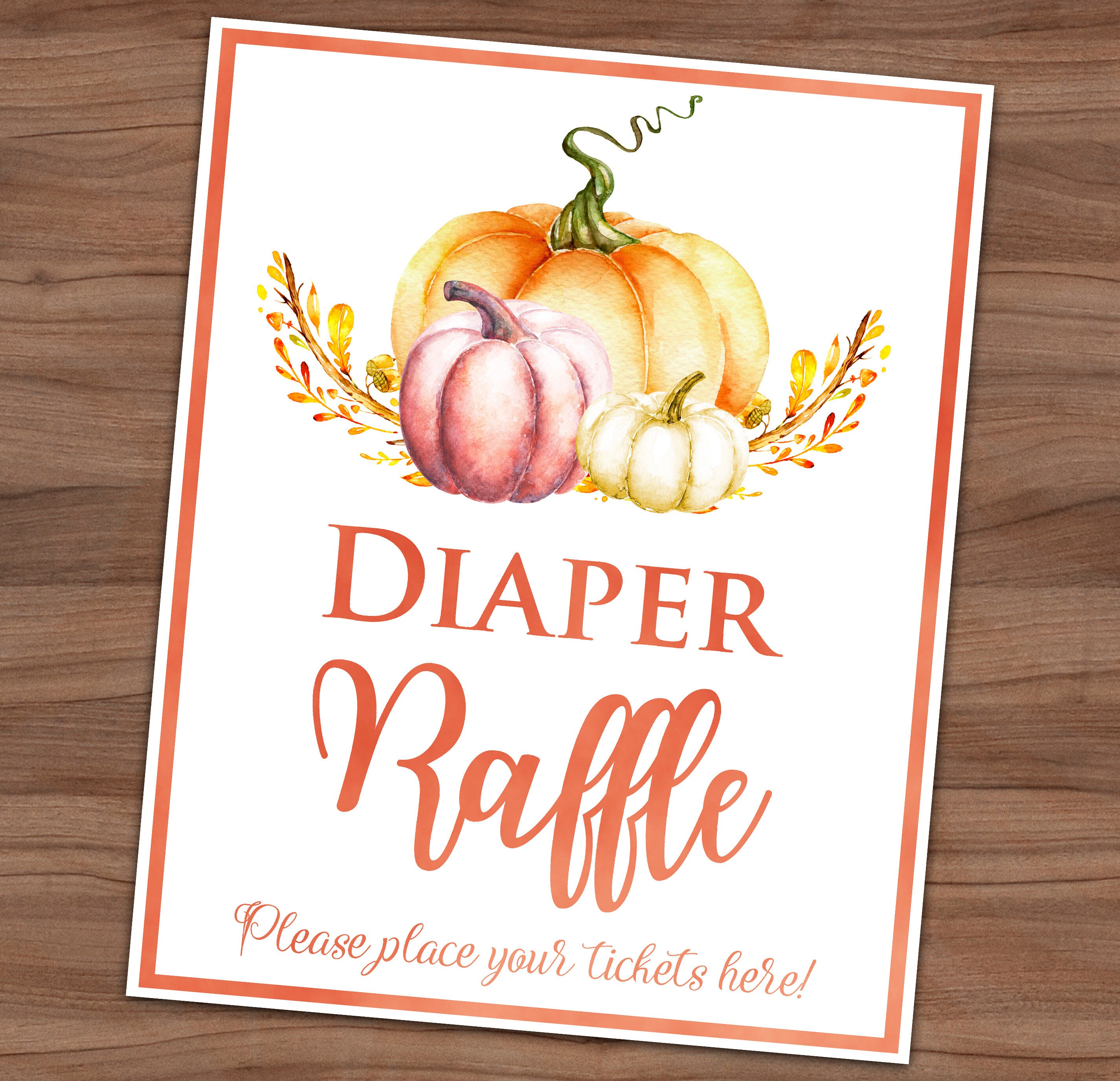 Pumpkin Diaper Raffle Sign Printable Baby Shower Decoration | Etsy