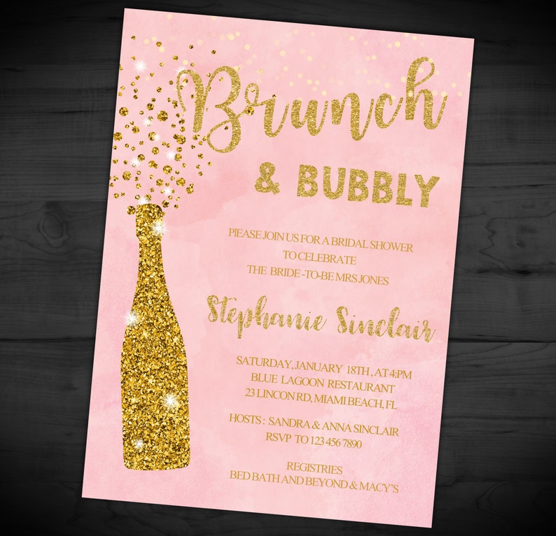 Engagement Wedding Shower Invitation Printed or Printable Bridal Shower Invitation Brunch /& Bubbly Couples SHIPPING INCLUDED 5x7