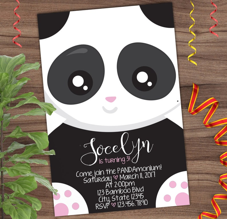 Panda Party Invitation First Birthday Invite 1st Black | Etsy