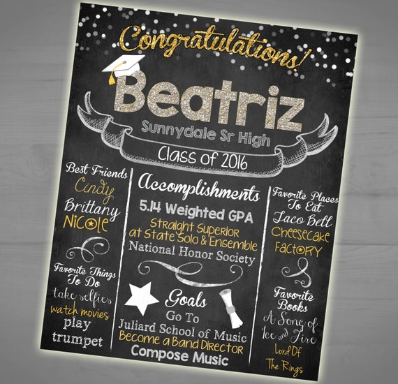 Graduation Chalkboard Sign High School Stats Poster Memory Etsy