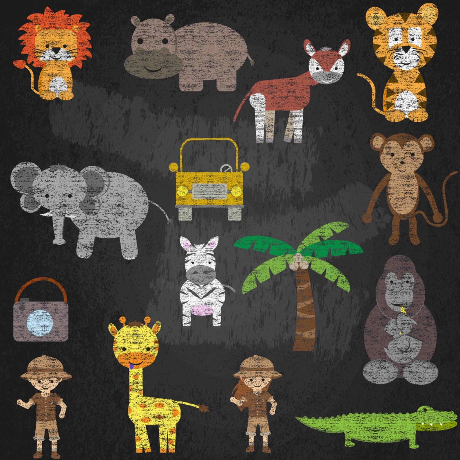 Chalkboard Zoo Animals Clipart Set Jungle Clip Art Safari | Etsy