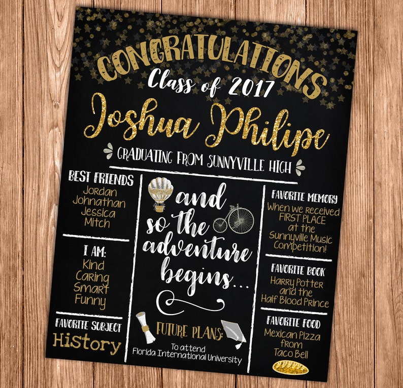Graduation Chalkboard Sign High School Stats Poster Memory image 0.