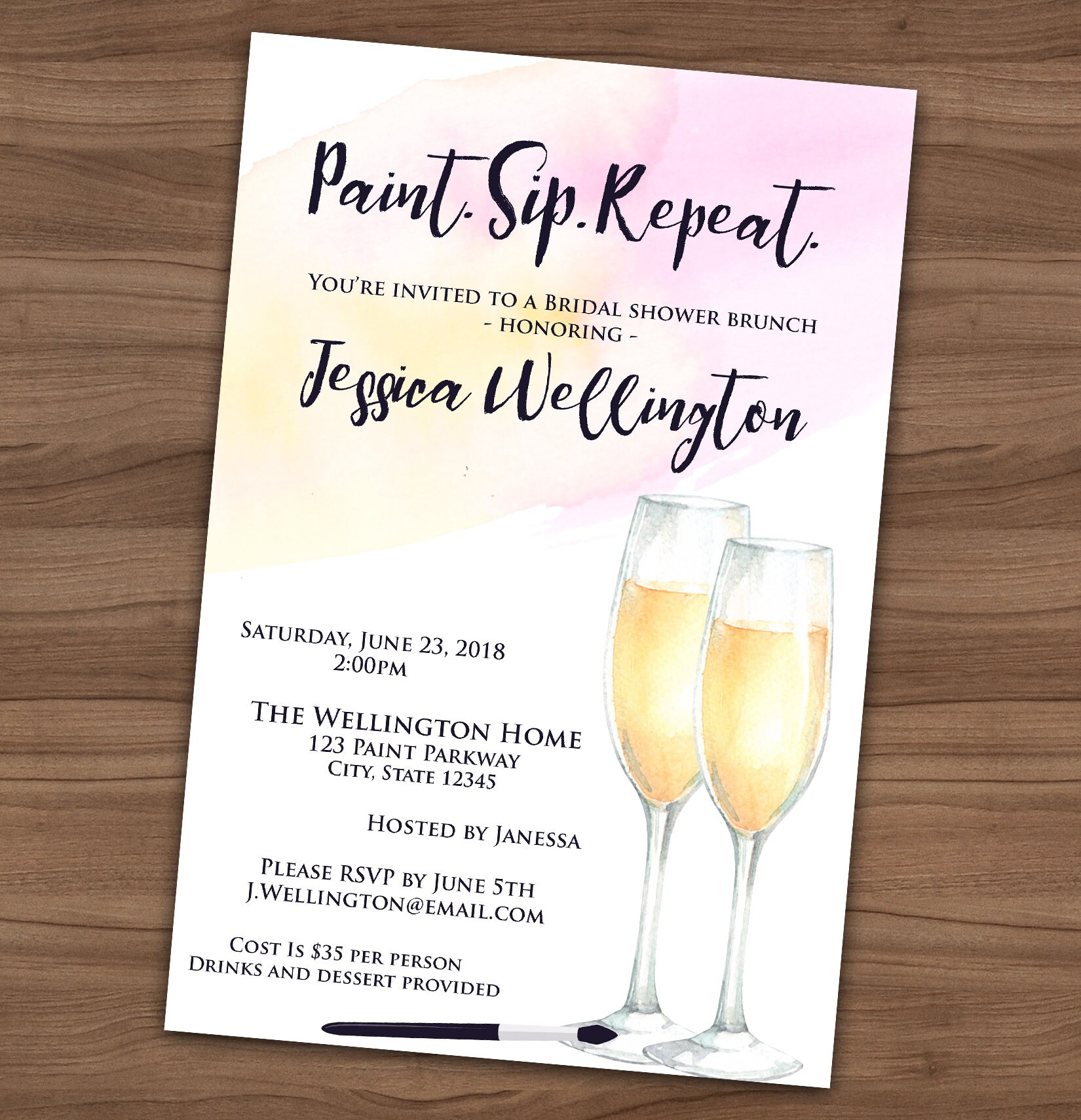 Paint and Sip Invitation Bridal Shower Brunch Invitation Etsy