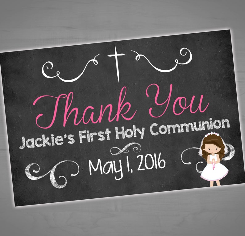 First Holy Communion Chalkboard Thank You Note 1st Communion Thank You Card SHIPPING INCLUDED Cross Printable or Printed