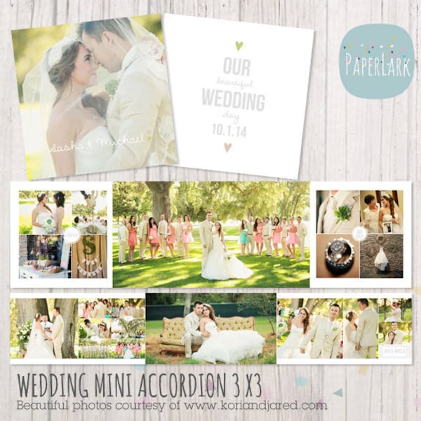 Wedding Album Accordion Mini - 3x3 inch Photoshop template - FN003 - INSTANT DOWNLOAD