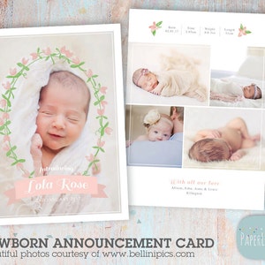 Birth announcement templateBaby Announcement Card - Baby Thank You Card Template for Baby Girl - AN002 - INSTANT DOWNLOAD