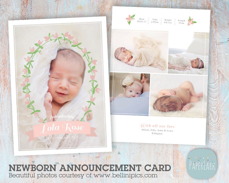Birth announcement templateBaby Announcement Card Baby Thank You Card Template for Baby Girl AN002 INSTANT DOWNLOAD image 1
