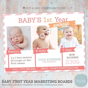 Baby's Photography Marketing Board Baby's First Year Sessions Photoshop template IB001 INSTANT DOWNLOAD image 2