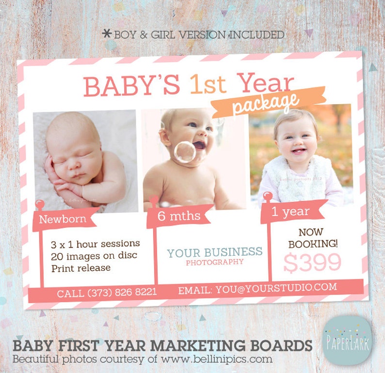 Baby's Photography Marketing Board Baby's First Year Sessions Photoshop template IB001 INSTANT DOWNLOAD image 2