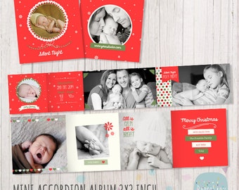 Christmas Newborn Album -  Accordion mini 3x3 inch Photoshop Template - FC001- INSTANT DOWNLOAD