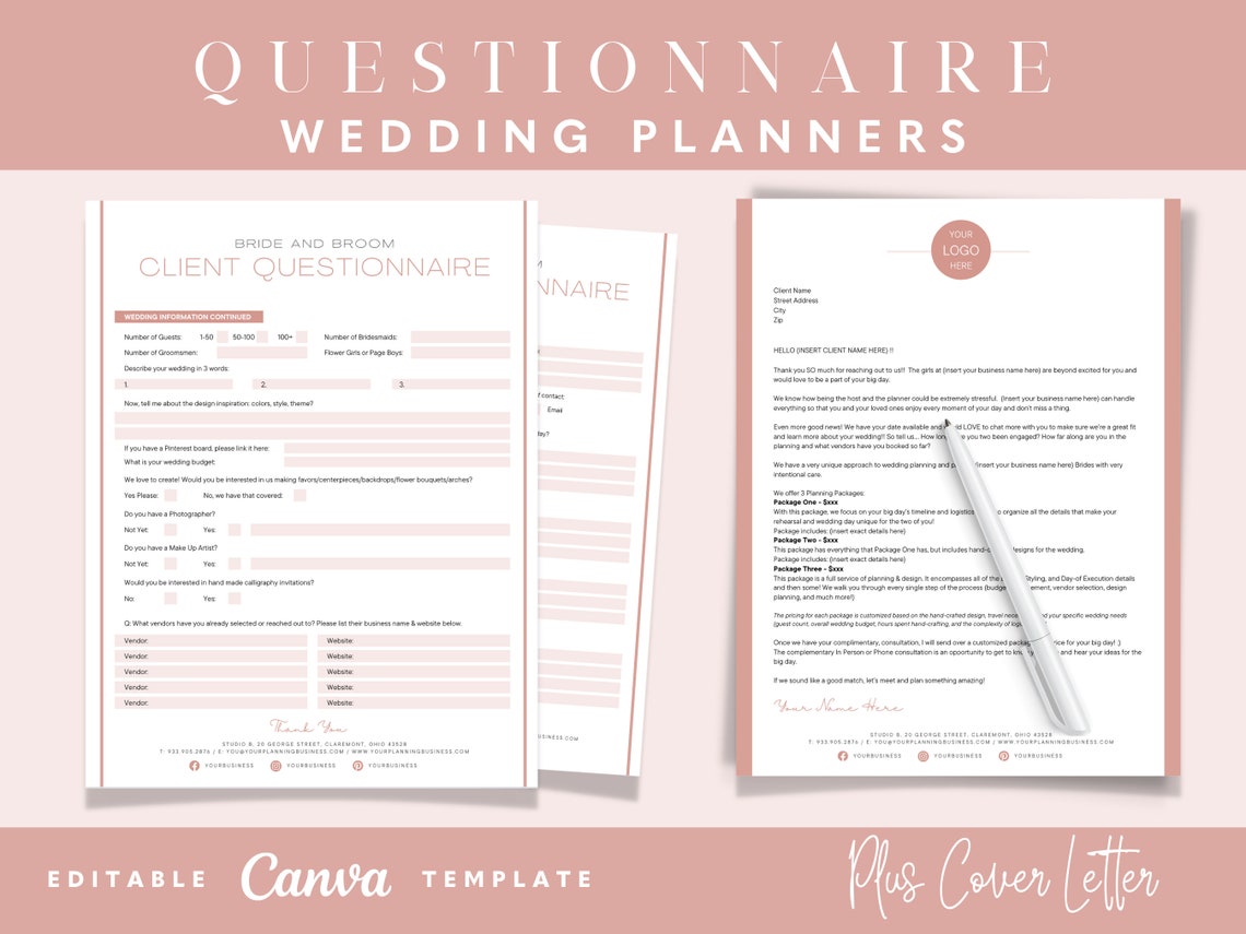Wedding Planner Client Questionnaire and Letter Etsy