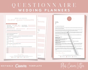 Wedding Planner Client Questionnaire and Welcome Letter, Intake Form, Bride and Groom Questionnaire, Editable Canva Template - NG055