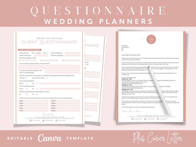 Wedding Planner Client Questionnaire and Letter Etsy