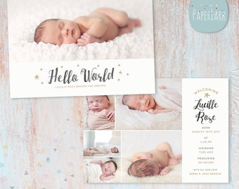 Birth announcement template Newborn Baby Card Announcement - Photoshop Card template - AN015 - INSTANT DOWNLOAD