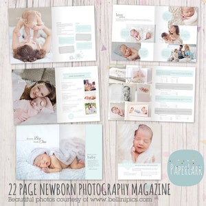 Peut inclure: Un magazine de 22 pages pr&eacute;sentant la photographie de nouveau-n&eacute;s. Le magazine pr&eacute;sente des images de b&eacute;b&eacute;s dans diverses poses, notamment endormis, &eacute;veill&eacute;s et avec leurs parents. Le magazine comprend &eacute;galement des informations sur les services et les prix du photographe.