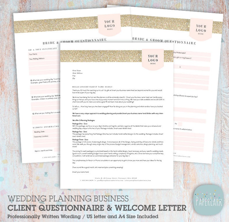 Wedding Planner Client Questionnaire and Letter Etsy