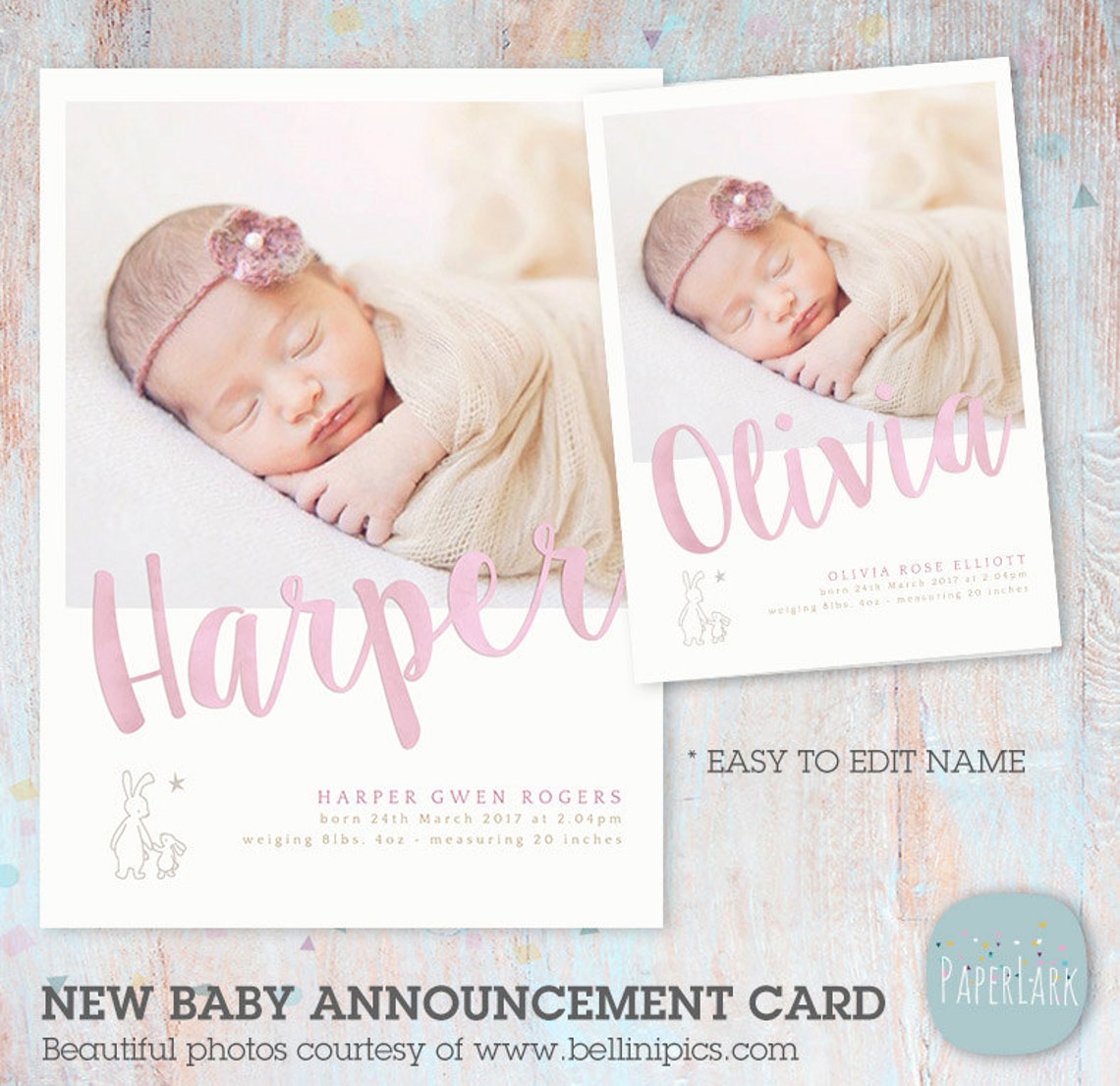 Birth Announcement Templatenewborn Baby Card Announcement Etsy