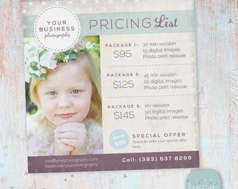 Photography Pricing Packages - Marketing Board - Photoshop template - IP010 - INSTANT DOWNLOAD