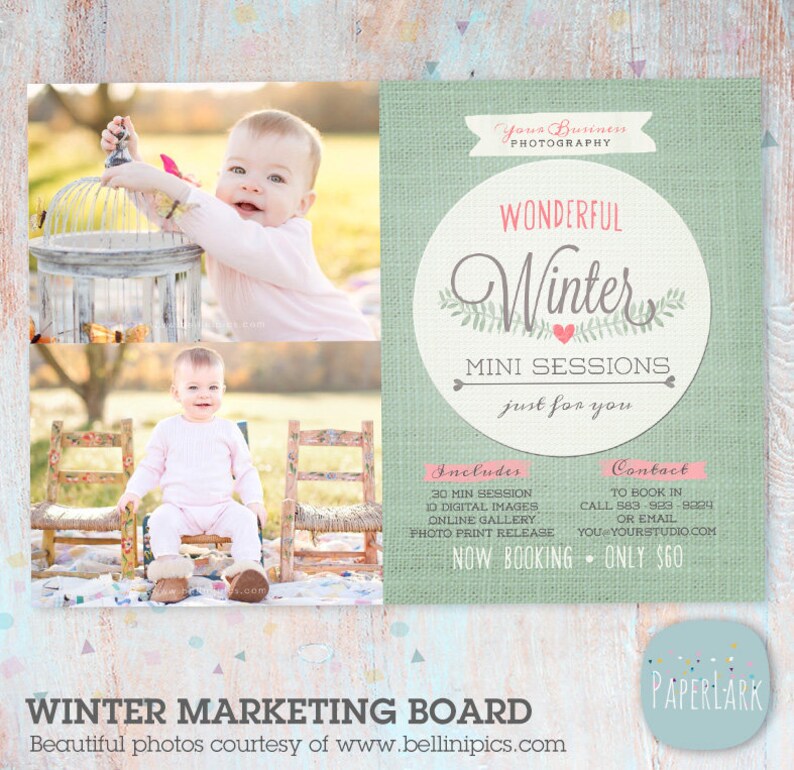 Fall Mini Session Template Winter Photography Marketing Board Winter Mini Sessions Photoshop template IW001 INSTANT DOWNLOAD image 1