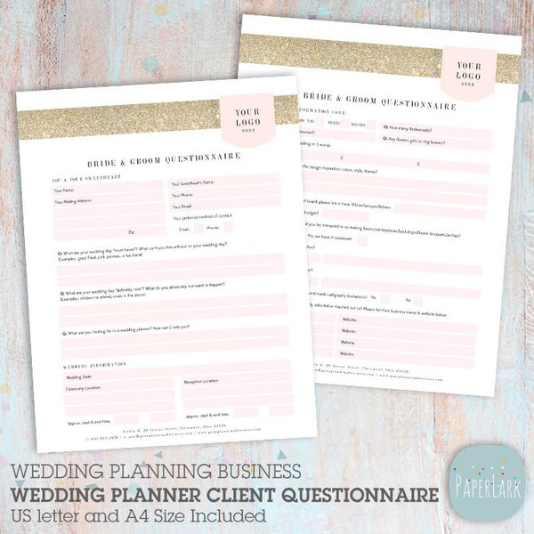 Wedding Planner Client Questionnaire  - Photoshop Template - NG039