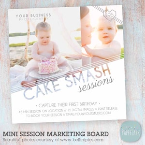 Cake Smash Mini Sessions Marketing Board 5x5 - Fotografie Marketing - Photoshop Template - IJ003 - INSTANT DOWNLOAD
