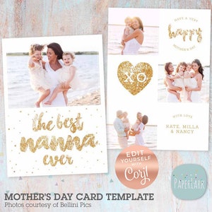 CORJL Editable Nanna Mother's Day Card - Tarjeta de abuela - Día de la Madre Plantilla fácil editable - AD005C - DESCARGA INSTANTÁNEA