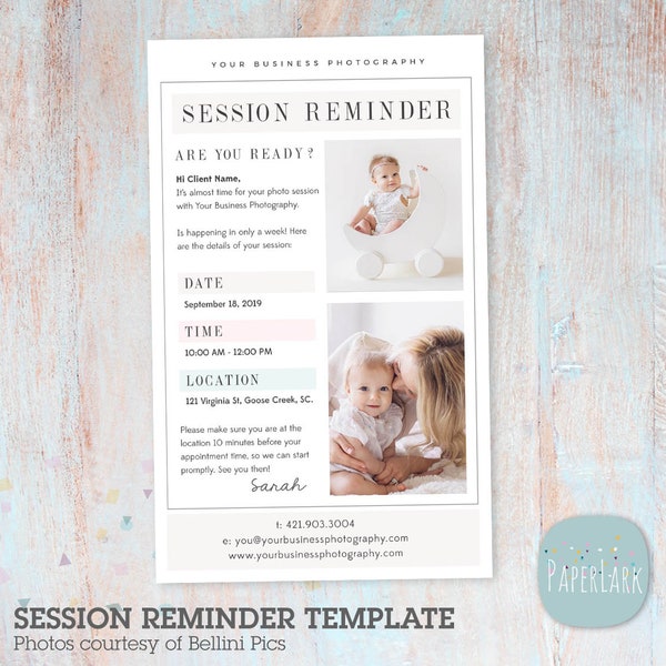 Photography Session Reminder Template, Email Newsletter, Client Reminder, Photoshop Template for photographers - VG022 - INSTANT DOWNLOAD