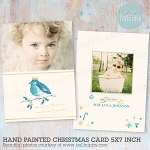 Christmas Card Template - Hand Painted Robin with Gold Foil effect - Photoshop template - AC031 - INSTANT DOWNLOAD