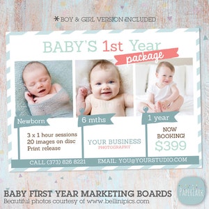 Baby's Photography Marketing Board Baby's First Year Sessions Photoshop template IB001 INSTANT DOWNLOAD image 1