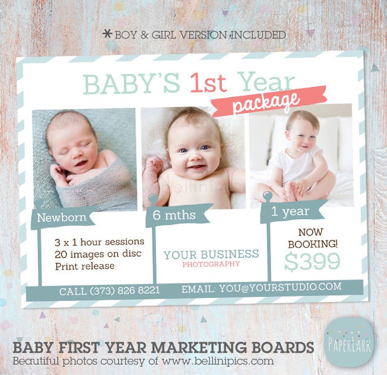 Baby's Photography Marketing Board Baby's First Year Sessions Photoshop template IB001 INSTANT DOWNLOAD image 1