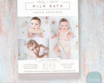 Milk Bath Sessions, Milk Bath, Marketing Board, Milk Bath, Mini Session, Milk Bath Flyer - Photoshop Template IY005 - INSTANT DOWNLOAD