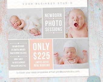 Newborn Photography Marketing Board - Newborn Mini Sessions Photoshop Template - IN007- INSTANT DOWNLOAD