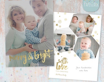 Gold Christmas Card Template - Christmas Photo Card - Photoshop template - AC077 - INSTANT DOWNLOAD