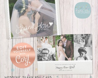 Wedding Thank You Card, wedding Photo, Thank You Card for wedding, Corjl template - AW020 - INSTANT DOWNLOAD