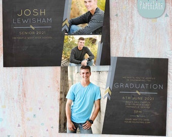 Boys Senior Announcement Card, Class of 2020 Card, Graduation Template, Graduate Card, Photoshop Template,  AG010 - INSTANT DOWNLOAD