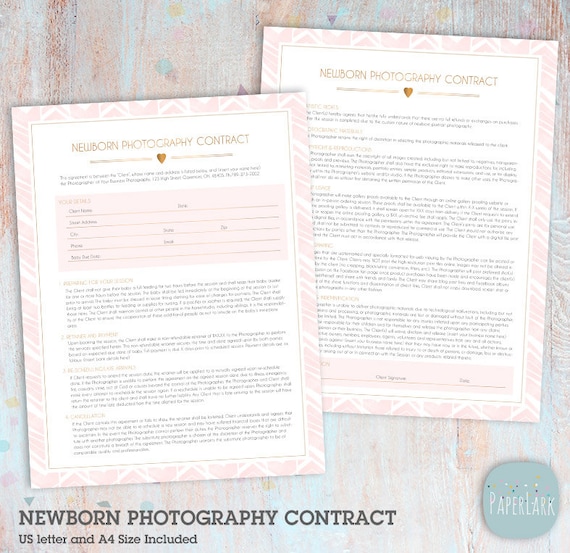 Newborn Photography Contract Template - Photoshop Download -  NG027 - INSTANT Download