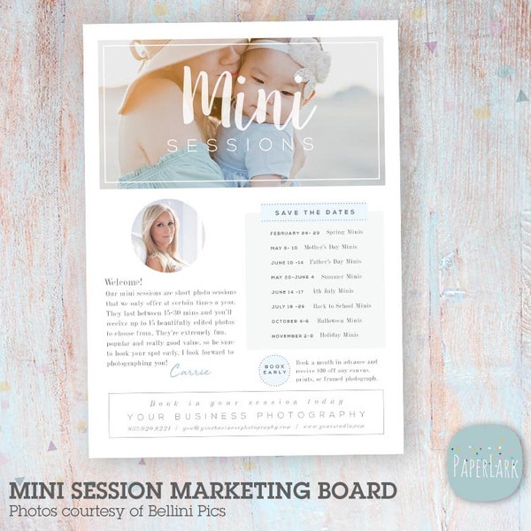 Mini Sessions, Marketing Board, Mini Session Flyer, Save the Date, Calendar, Welcome Guide - Photoshop Template IB007 - INSTANT DOWNLOAD