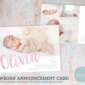 Birth announcement, template, Newborn Baby, Arrival Announcement, Photoshop template, AN017 - INSTANT DOWNLOAD