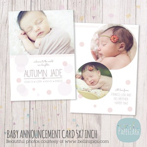Newborn template, Birth announcement, template, Newborn Birth Announcement, Baby girl card, Photoshop template, AN004 - INSTANT DOWNLOAD