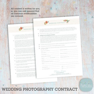Wedding Photography Contract Template - Photoshop Download -  NG025 - INSTANT Download