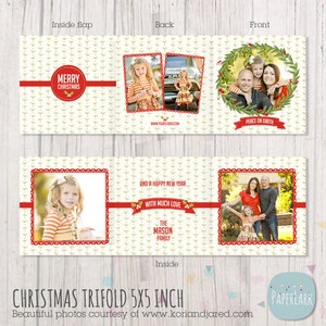Christmas Trifold Card 5x5-  Photoshop Template -YC001- INSTANT DOWNLOAD