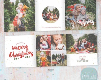 Navidad, Tarjeta, Trifold, Tarjeta de Navidad Trifold, Tarjeta de Navidad, Navidad TriFold, Tarjeta navideña, 5x5 - Plantilla de Photoshop - YC005- DESCARGA INSTANTÁNEA