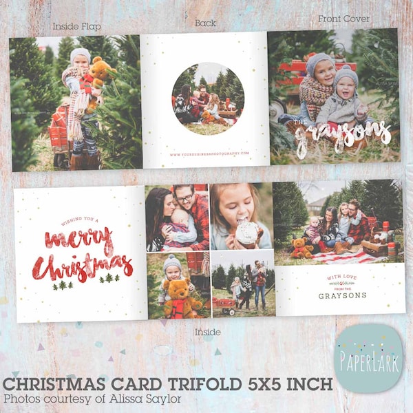 Christmas, Card, Trifold, Christmas Card Trifold, Xmas Card, Xmas TriFold, Holiday Card, 5x5 -  Photoshop Template - YC005- INSTANT DOWNLOAD