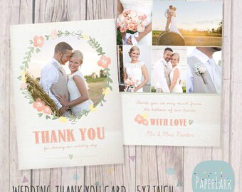 Tarjeta de agradecimiento de boda - Plantilla de Photoshop - AW014 - DESCARGA INSTANTE