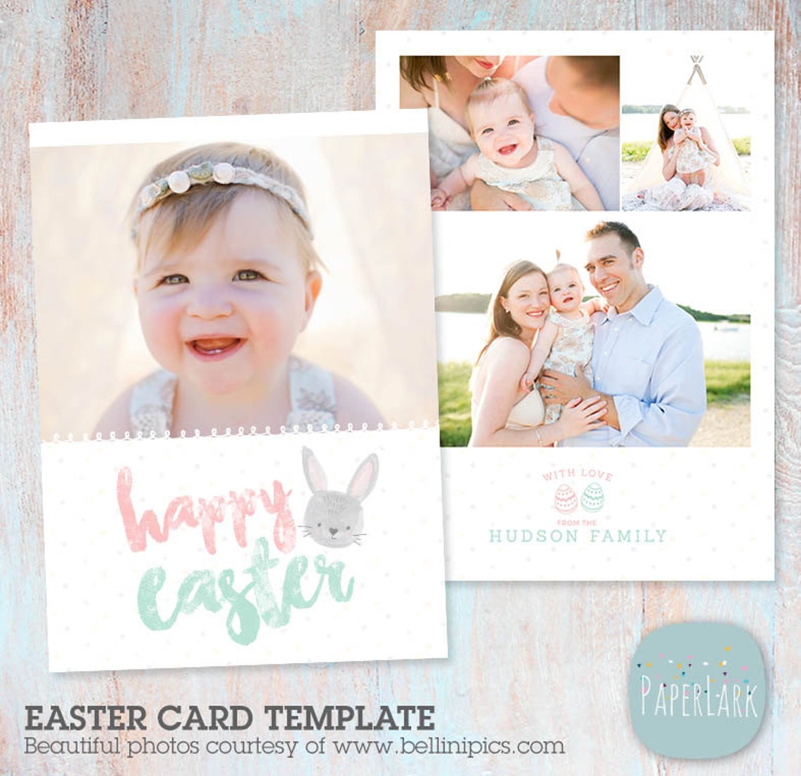 Easter Card Template Easter Bunny Card Kids Photo Card Etsy